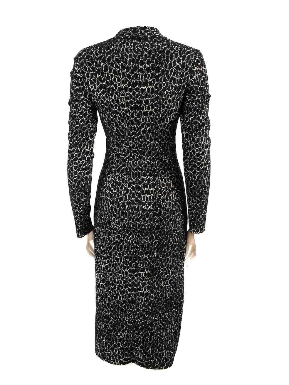 Alaïa Black Knit Patterned V-Neck Midi Dress Size L In Excellent Condition For Sale In London, GB