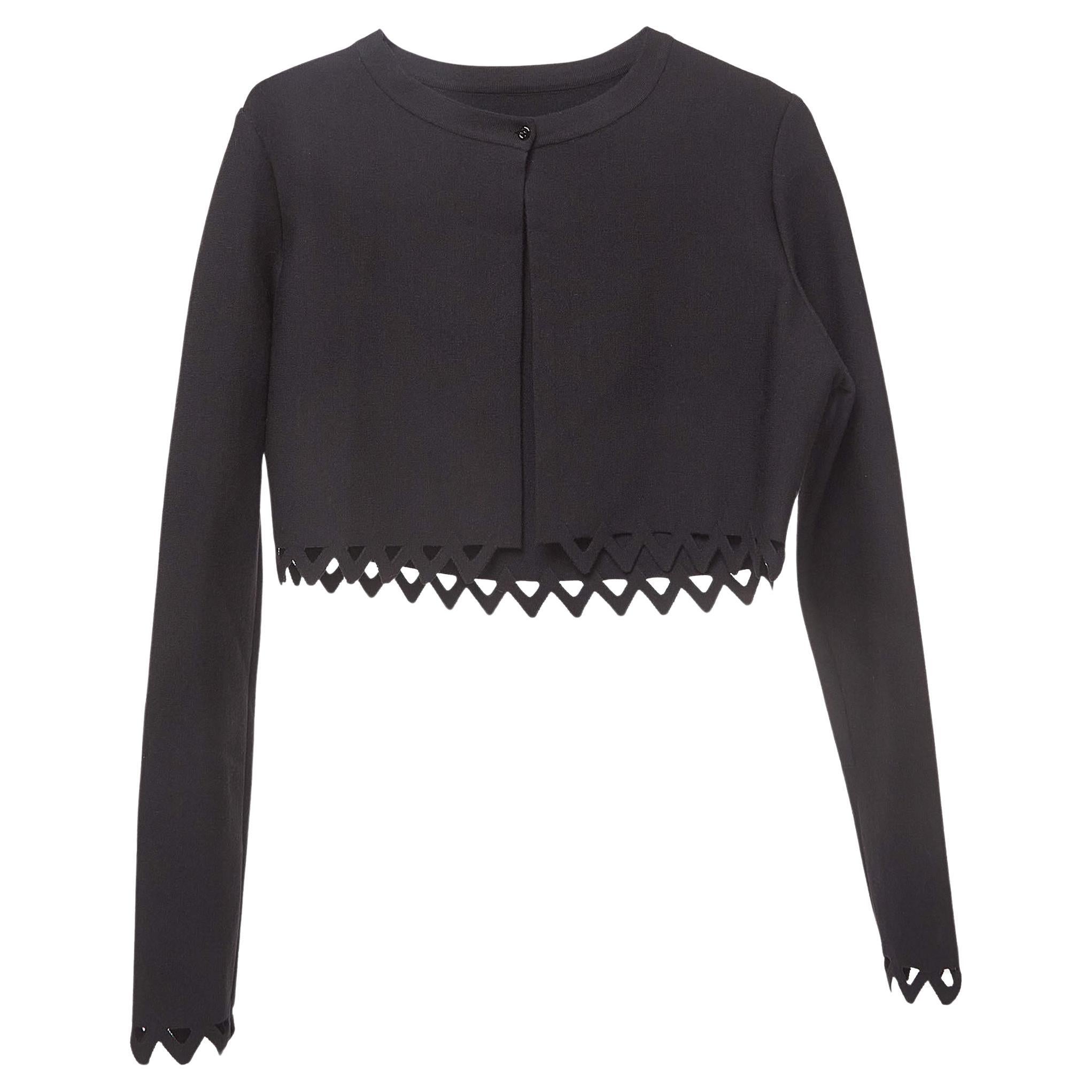 Alaia Black Knit Scallop Cut-Out Hem Cropped Cardigan L For Sale