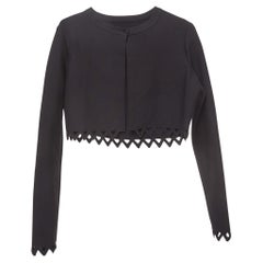 Alaia Black Knit Scallop Cut-Out Hem Cropped Cardigan L