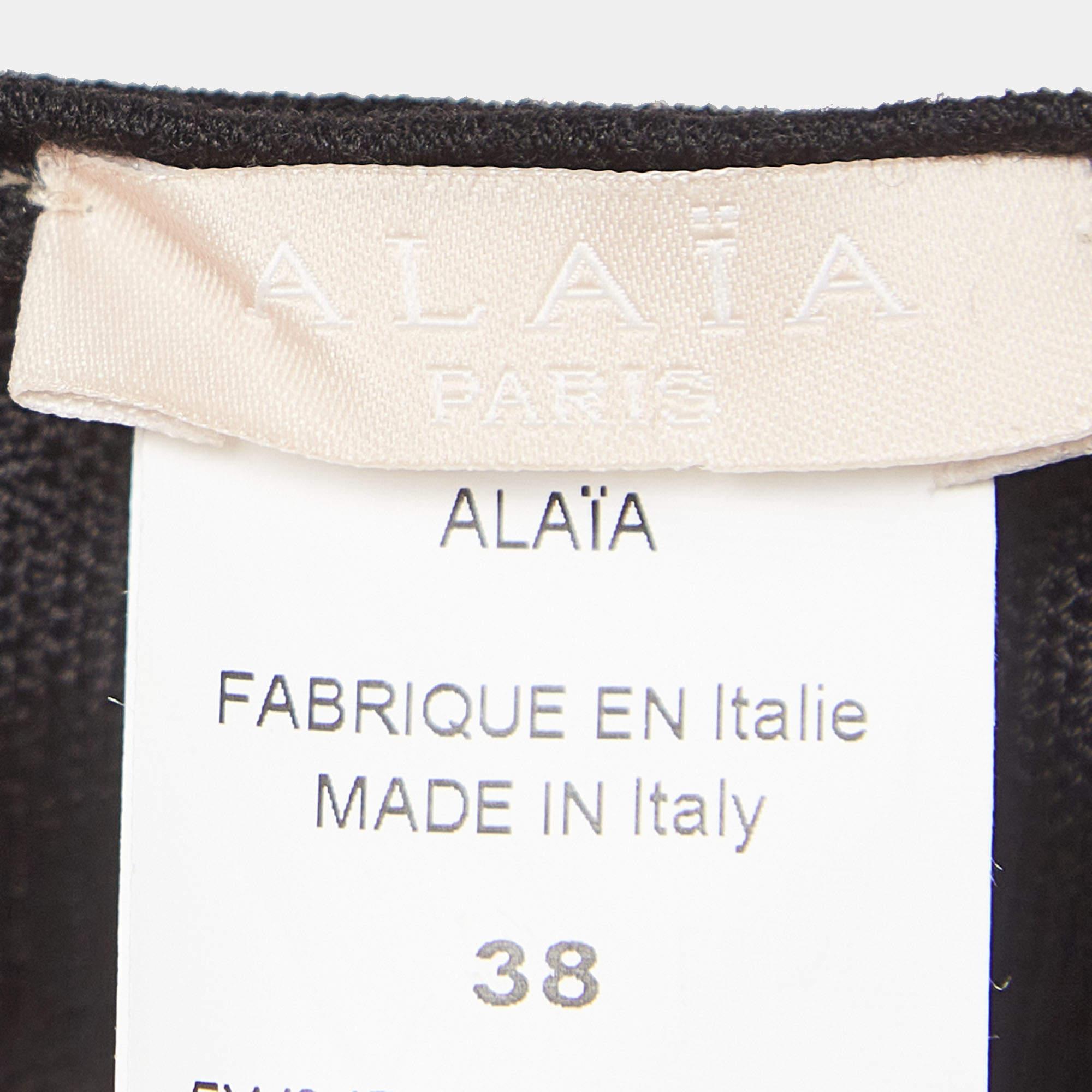 Alaia Black Knit Scallop Cut-Out Hem Flared Mini Skirt M For Sale 1
