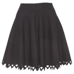 Used Alaia Black Knit Scallop Cut-Out Hem Flared Mini Skirt M