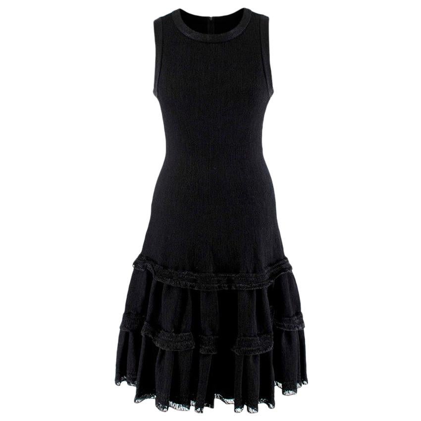 Alaïa - Robe sans manches à volants en maille noire - Taille US 6