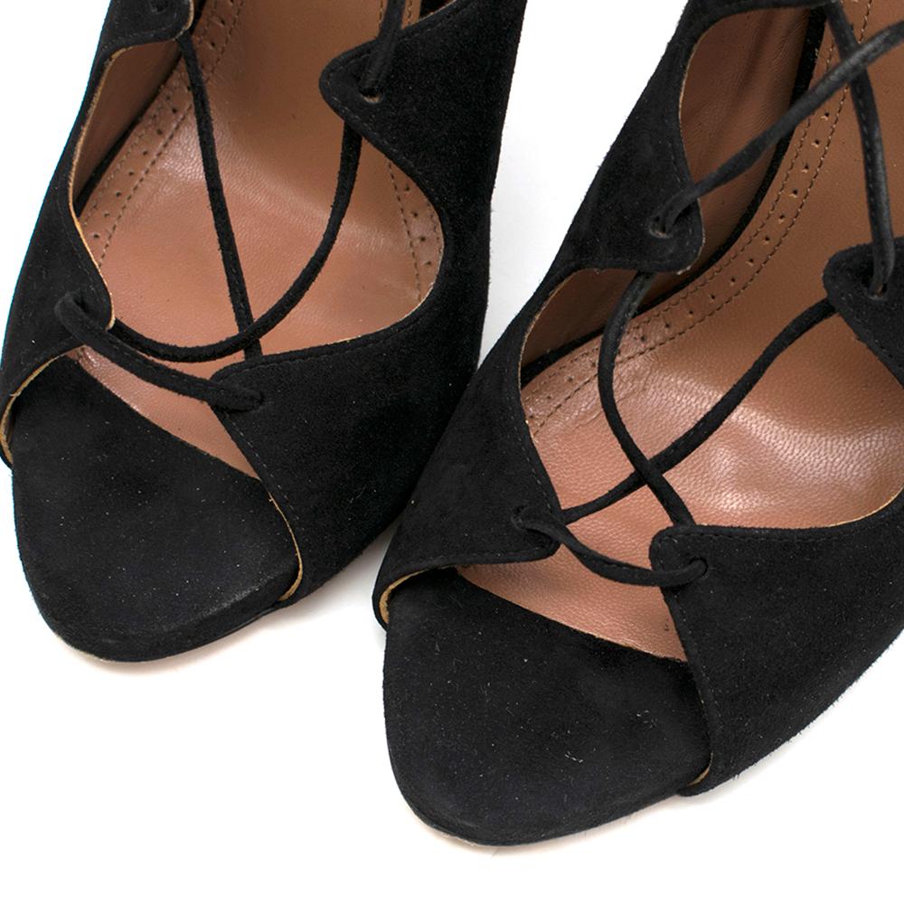 Women's Alaia Black Lace Up Suede Sandals Size 38 For Sale