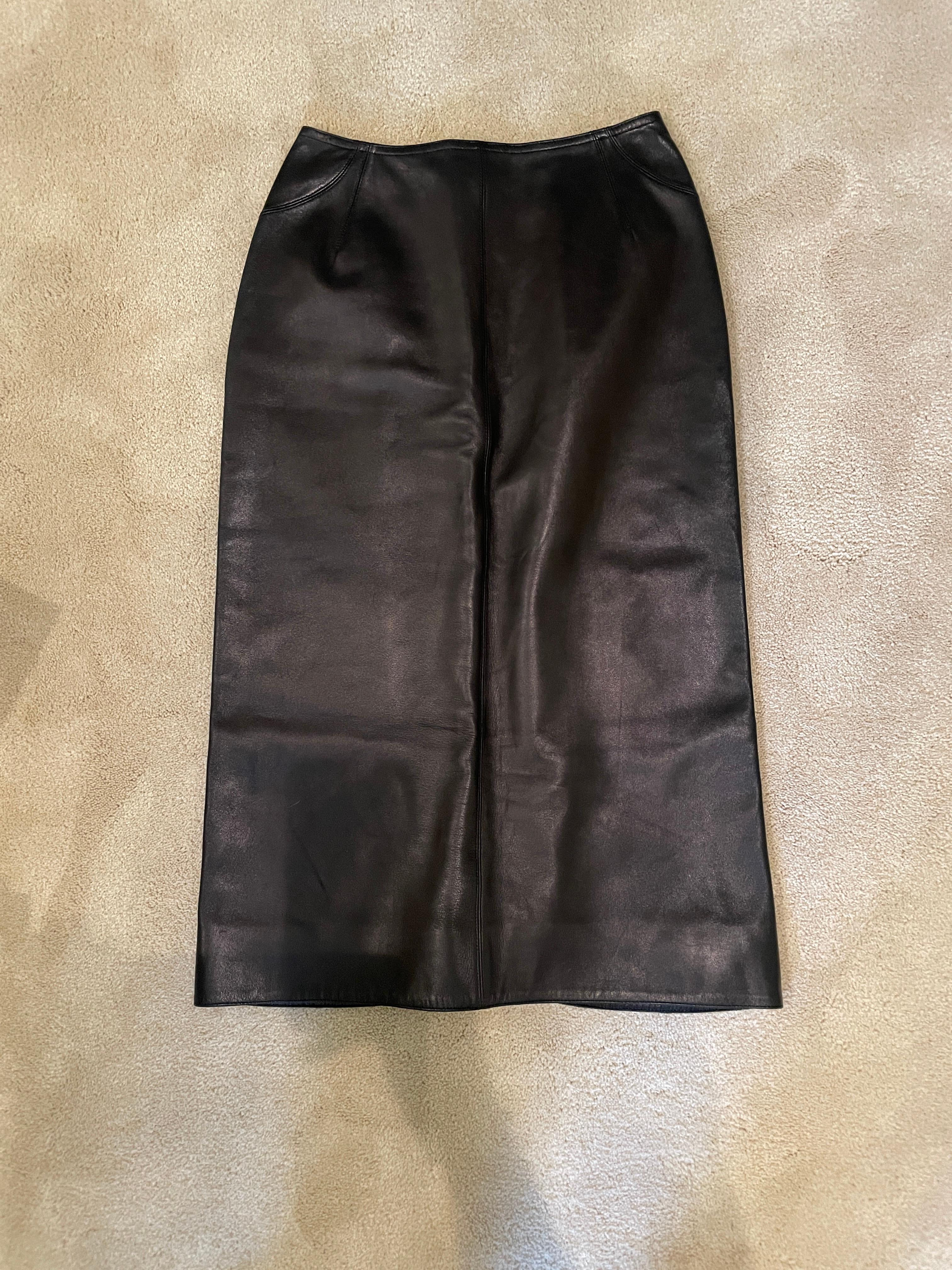 ALAIA black leather skirt, not vintage, est 2019, in pristine condition, so soft, jet black leather. High waist fit and super tight. SEXY with a cropped sweater or actually anything. F38, measures 12