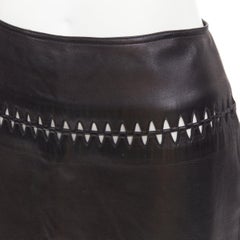 ALAIA black lambskin leather topstitched geometric cut out pencil skirt FR40 L