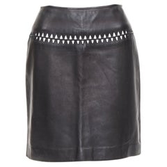 ALAIA black lambskin leather topstitched geometric cut out pencil skirt FR40 L
