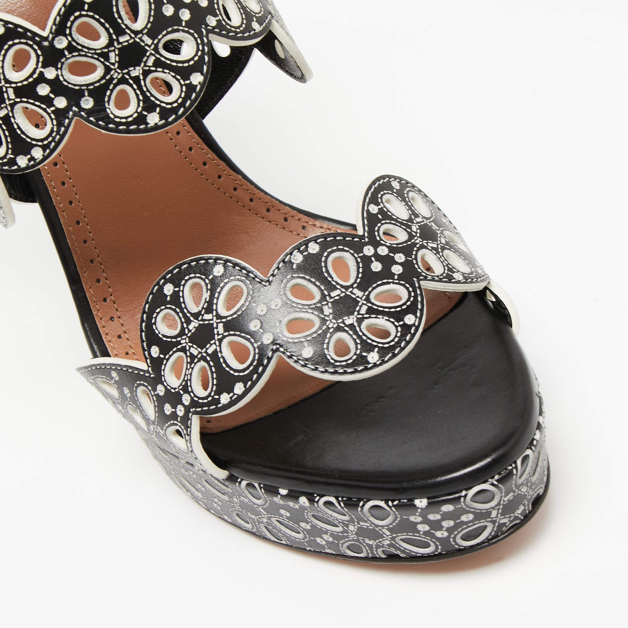 Alaia Black Laser Cut Leather Platform Strap Sandals Size 39.5 3