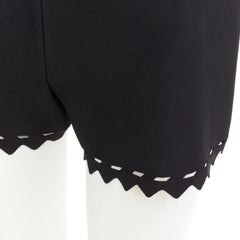 ALAIA black laser cut out high waist scallop edge knit pleated shorts FR36 S