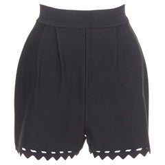 ALAIA black laser cut out high waist scallop edge knit pleated shorts FR36 S