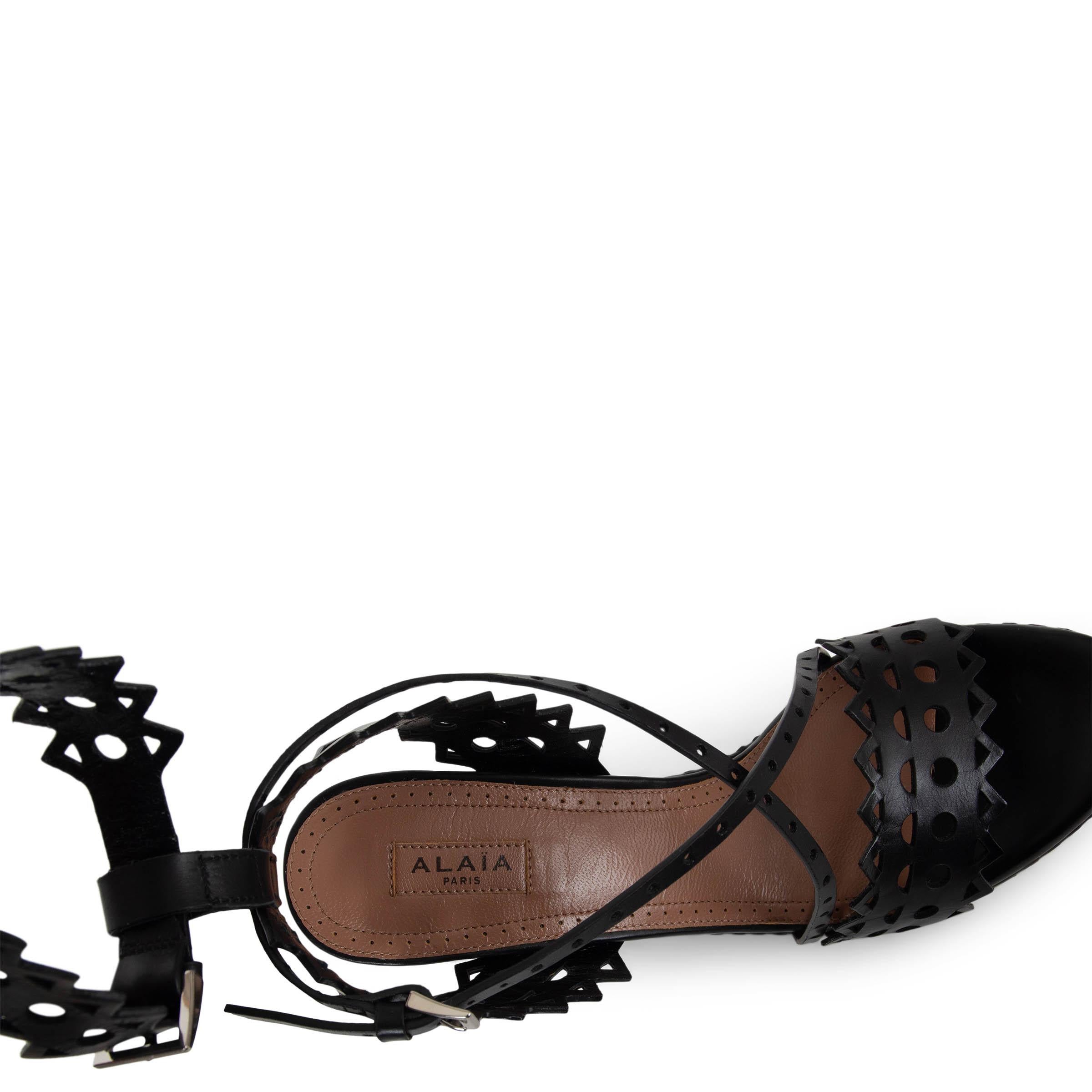 ALAIA black leather 2020 LASER CUT ESPADRILLE WEDGE PLATFORM Sandals Shoes 37 For Sale 1
