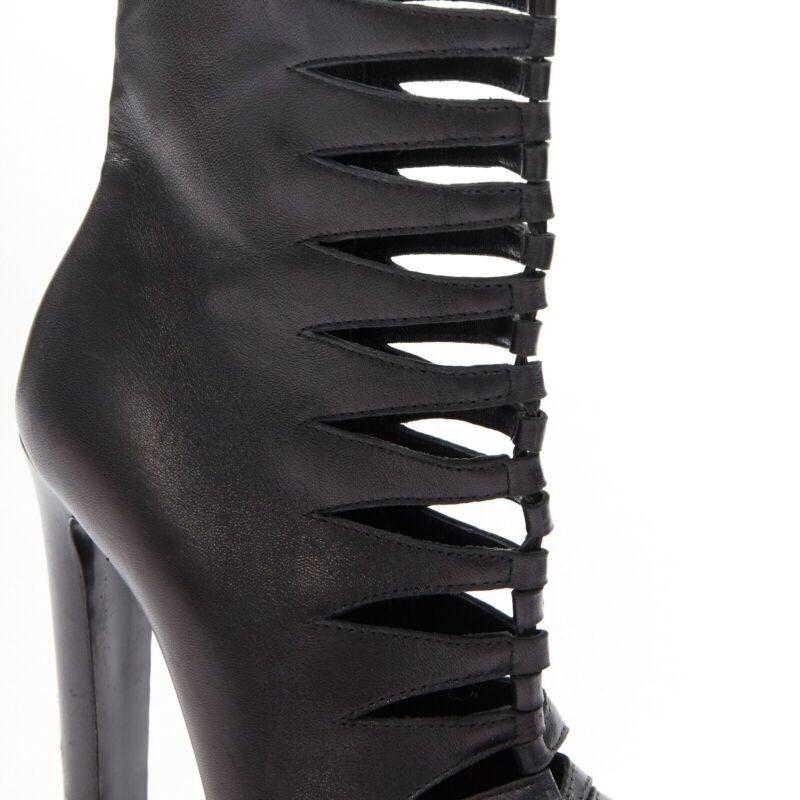 ALAIA black leather angular cut out front almond toe platform ankle boot EU37.5 For Sale 2