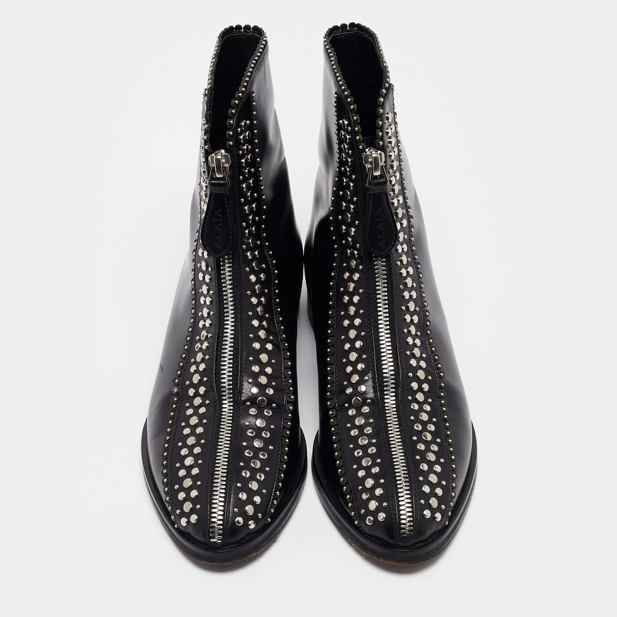 Noir Alaia - Bottines en cuir noir 35.5