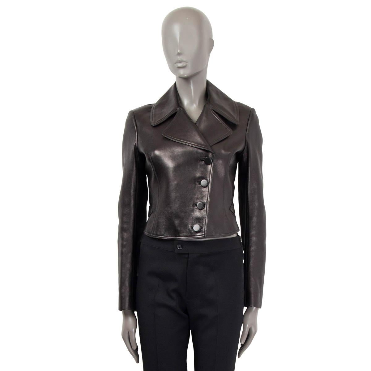 Noir ALAIA - Blazer en cuir noir « CROPPED », 40 S en vente