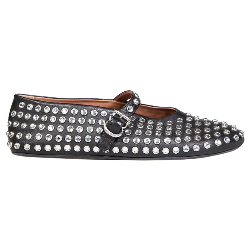 Alaïa Black Leather Crystal Embellished Flats Size IT 41.5