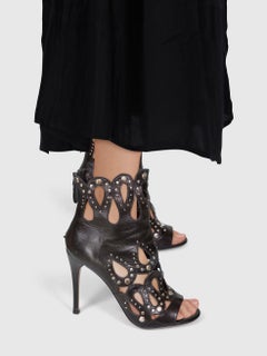 Alaïa Black Leather Cut Out Studded Heels Size IT 40