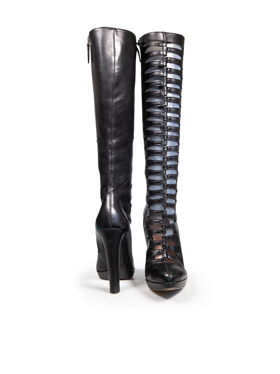 Alaïa Black Leather Cutout Knee High Boots Size IT 39 In Good Condition For Sale In London, GB