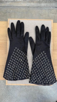 Alaïa Black Leather Gloves with Silver Rivets 1981