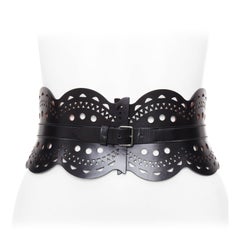 ALAIA cintura a corsetto in pelle nera con taglio laser e smerlatura larga 65cm