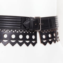 ALAIA black leather laser cut wide waist belt 65cm