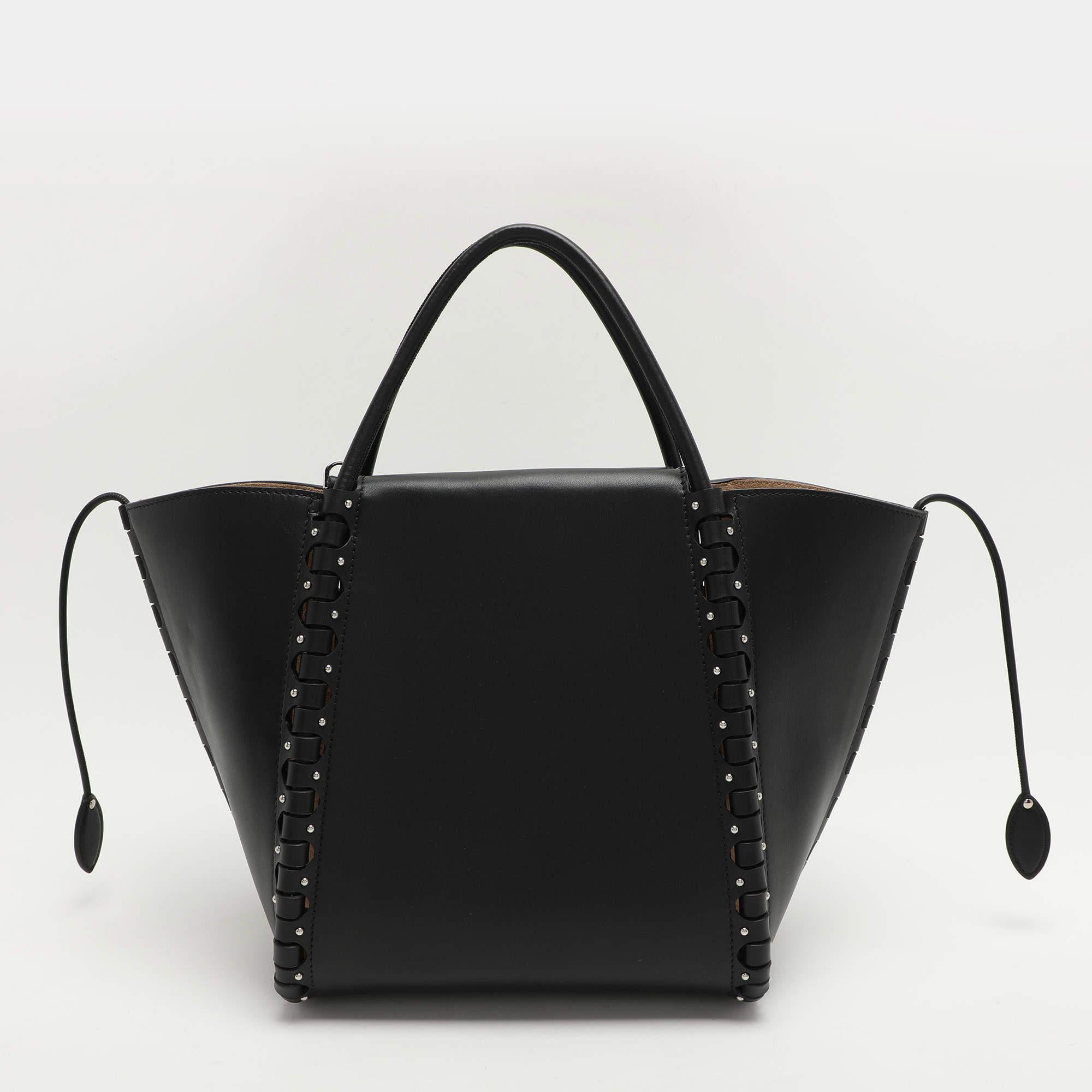 Women's Alaia Black Leather Le Hinge Tote
