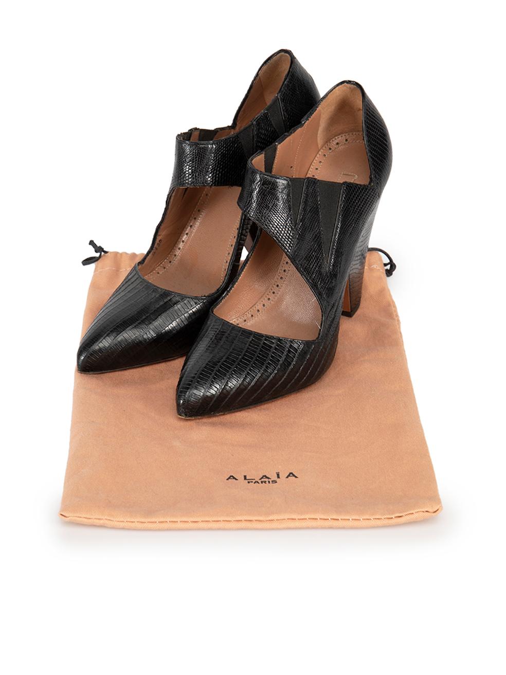 Alaïa - Talons en cuir noir gaufré au lézard - Taille IT 36 en vente 5