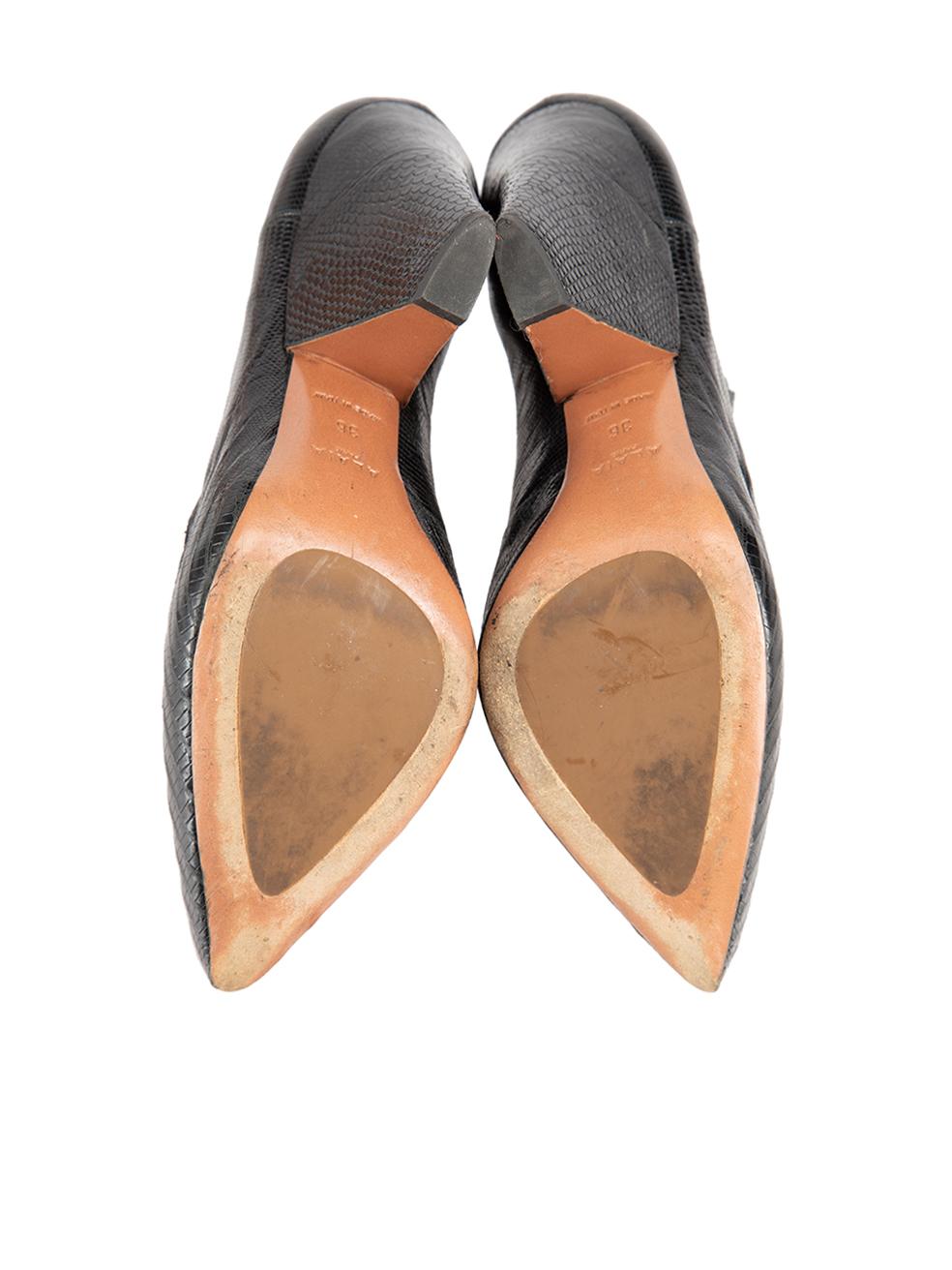 Women's Alaïa Black Leather Lizard Embossed Heels Size IT 36 For Sale