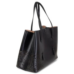 ALAIA black leather MINA 32 LASER CUT Tote Bag