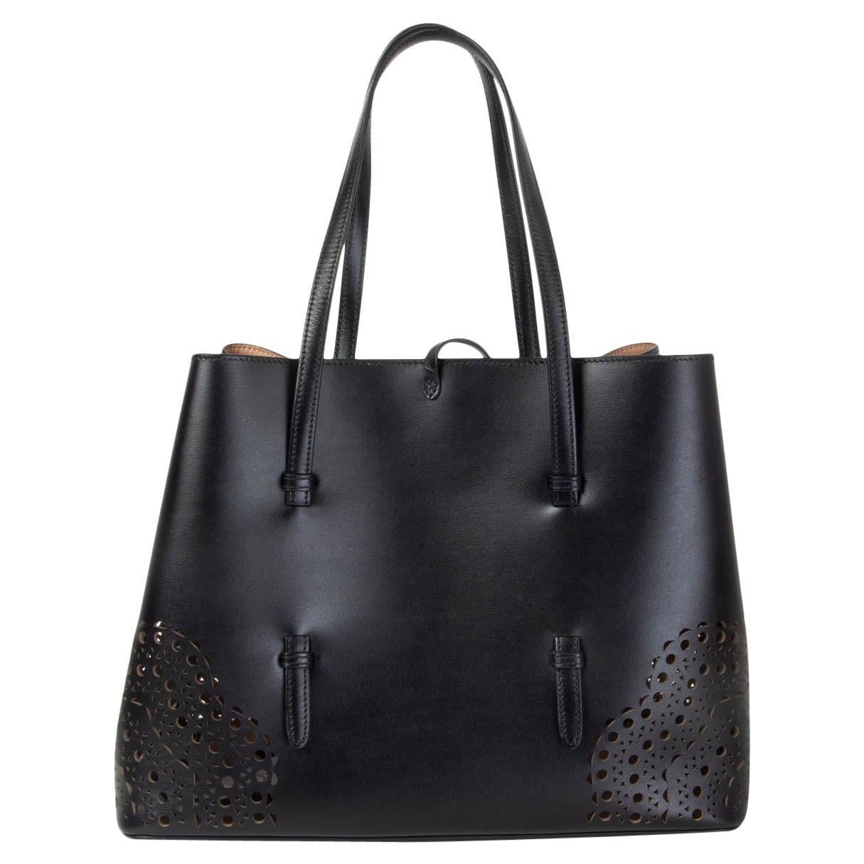 ALAIA MINA 32 LASER CUT Tragetasche aus schwarzem Leder