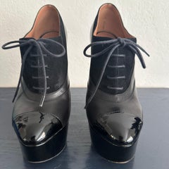 Alaïa Black Leather Oxford Stiletto Ankle Boots Platform EU 38.5 US 8 Posh Spice