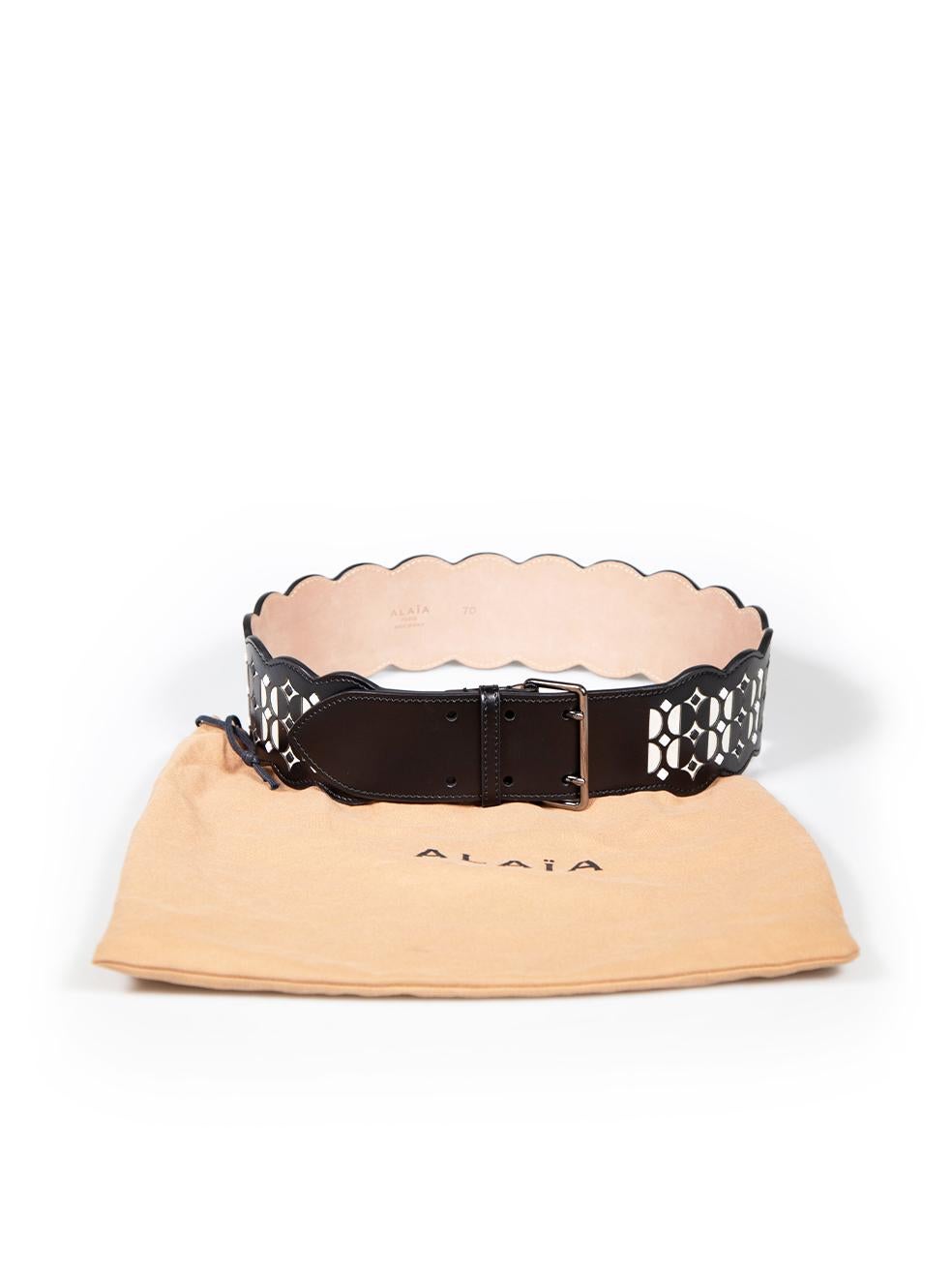 Alaïa Black Leather Patterned Belt For Sale 2