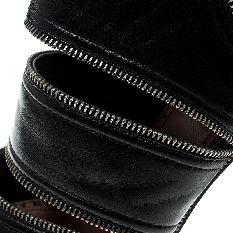 Alaia Black Leather Peep Toe Zipper Booties Size 39 3