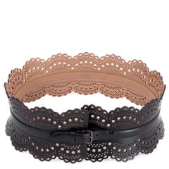 ALAIA black leather PERFORATED WIDE WAIST CORSET Belt 85