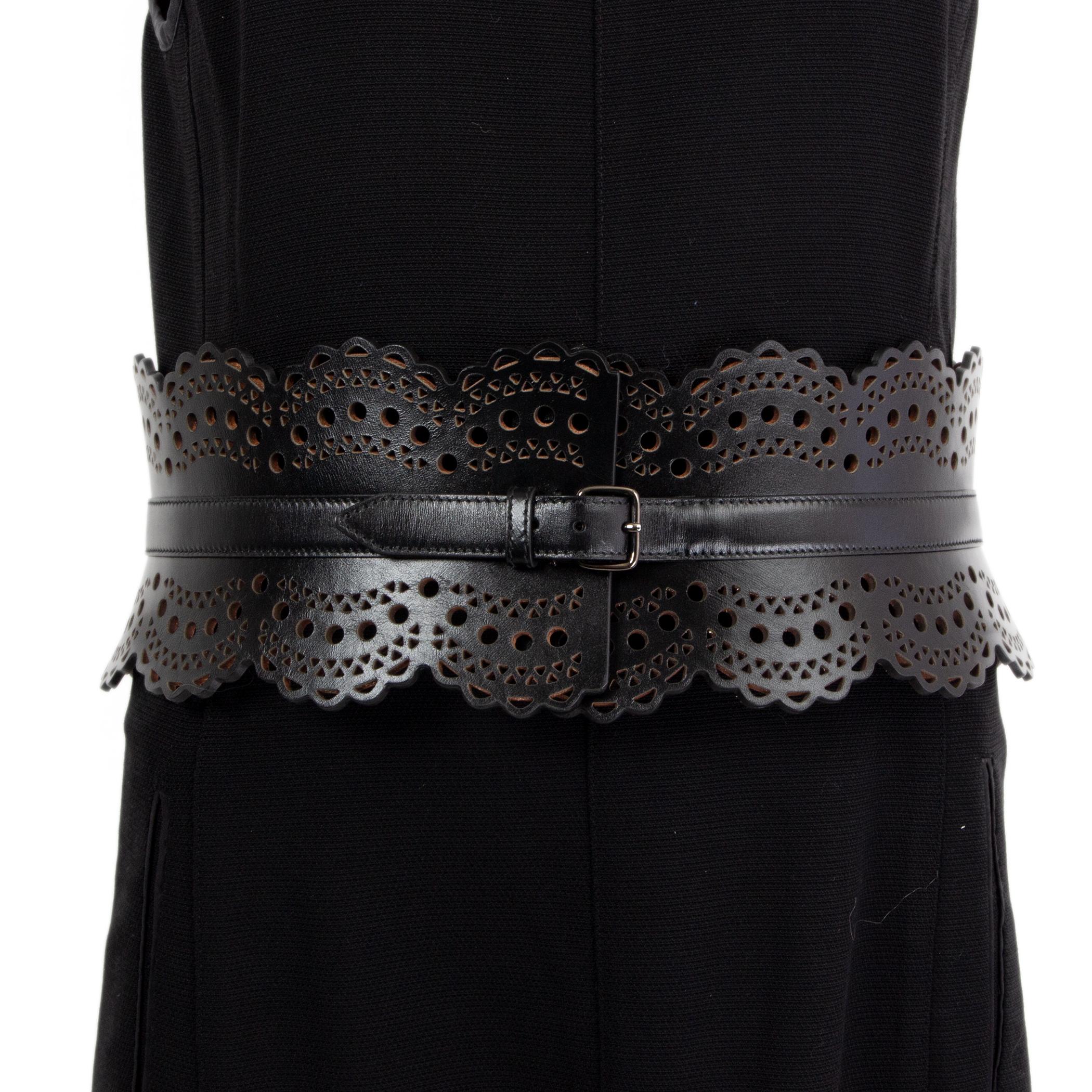 ALAIA black leather PERFORATED WIDE WAIST CORSET Belt 85 1