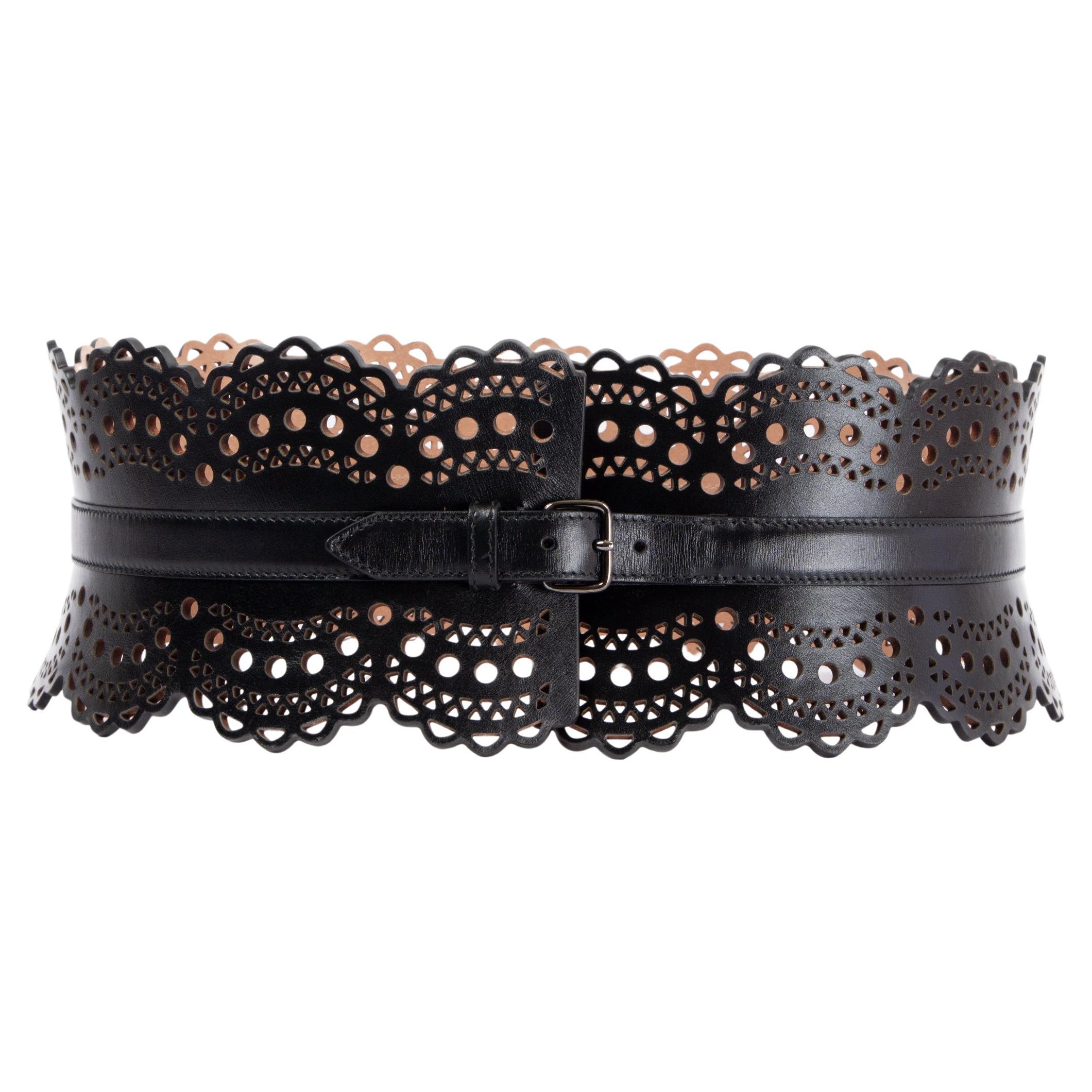 ALAIA black leather PERFORATED WIDE WAIST CORSET Belt 85