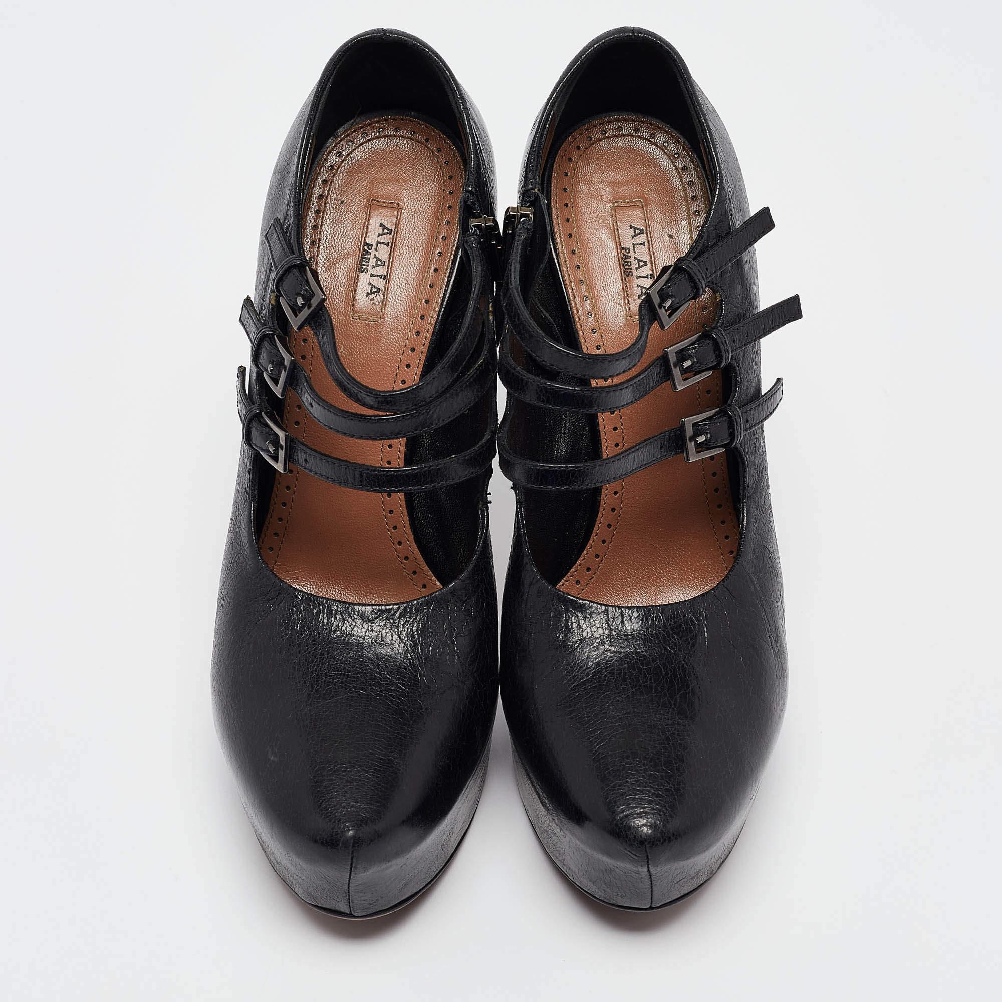 Bombas Mary Jane de plataforma de cuero negro Alaia talla 38 Negro en venta