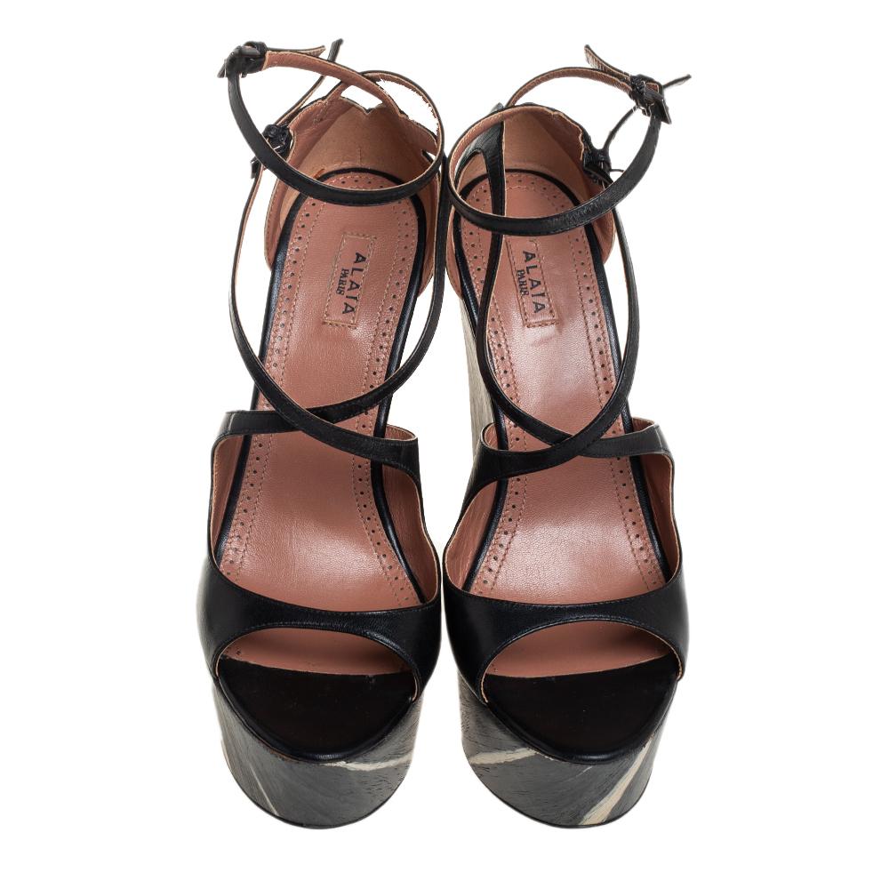 Alaia Black Leather Platform Wedge Sandals Size 39 at 1stDibs | alaia ...