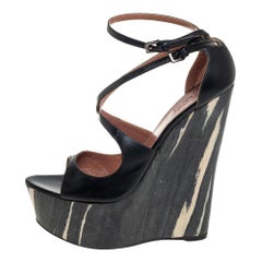 Alaia Black Leather Platform Wedge Sandals Size 39