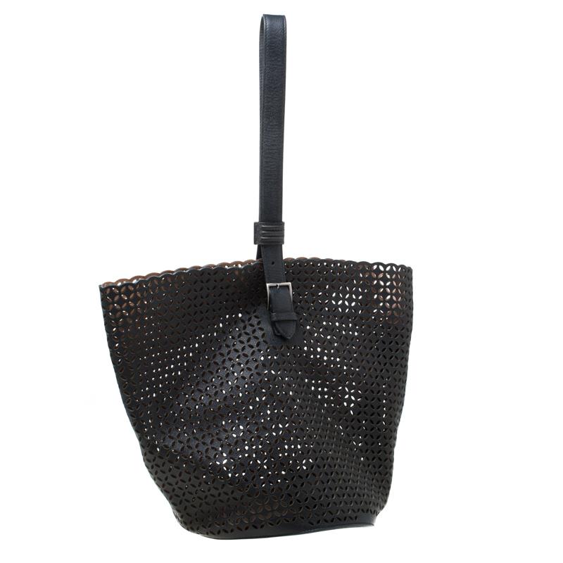 Women's Alaia Black Leather Rose Marie Bucket Bag
