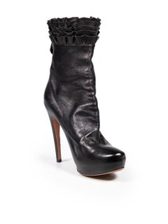 Alaïa Black Leather Ruffle Platform Boots Size IT 39.5