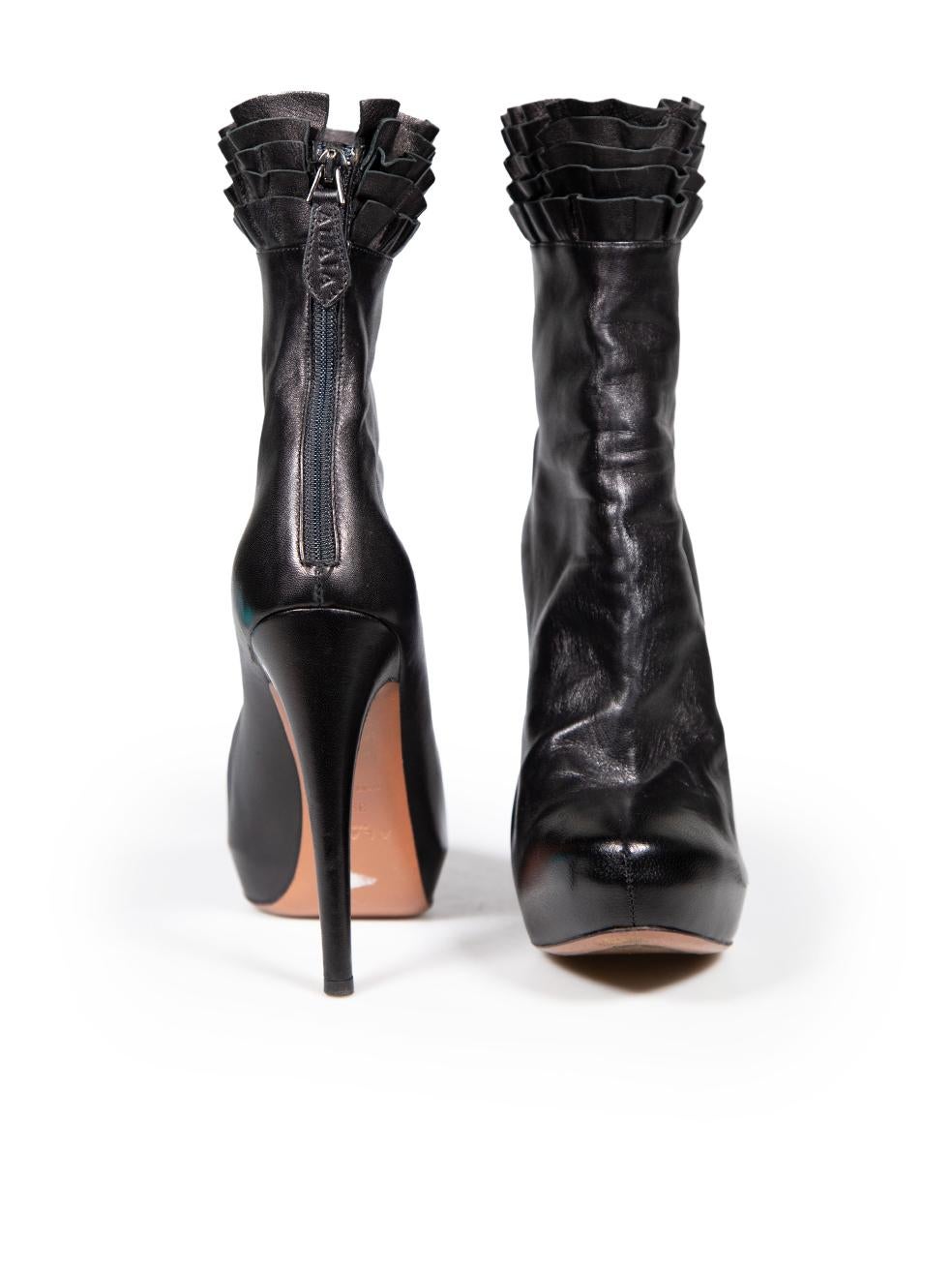 Alaïa Black Leather Ruffle Platform Boots Size IT 39.5 In Good Condition For Sale In London, GB