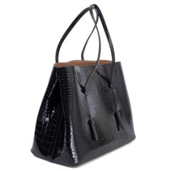 ALAIA black leather SHINY CROCODILE EMBOSSED VIENNE Tote Bag