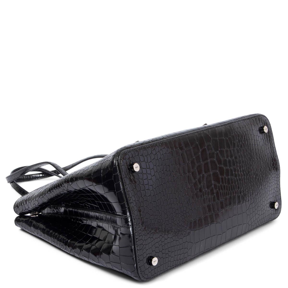 Women's ALAIA black leather SHINY CROCODILE EMBOSSED VIENNE Tote Bag