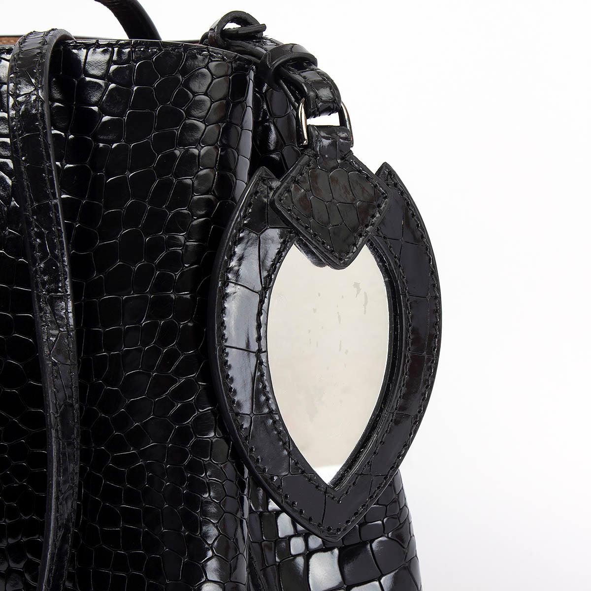 ALAIA black leather SHINY CROCODILE EMBOSSED VIENNE Tote Bag 2