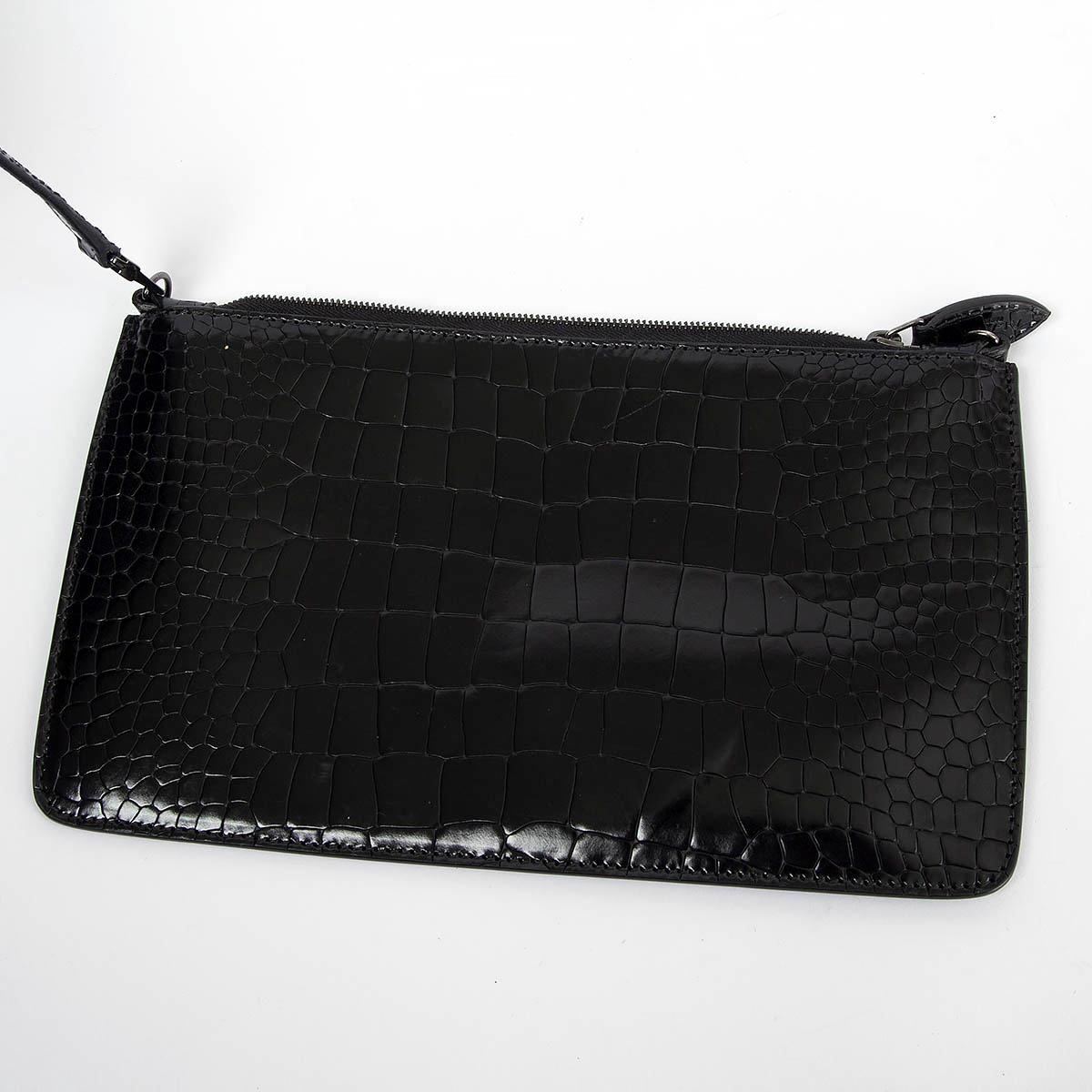 ALAIA black leather SHINY CROCODILE EMBOSSED VIENNE Tote Bag 3