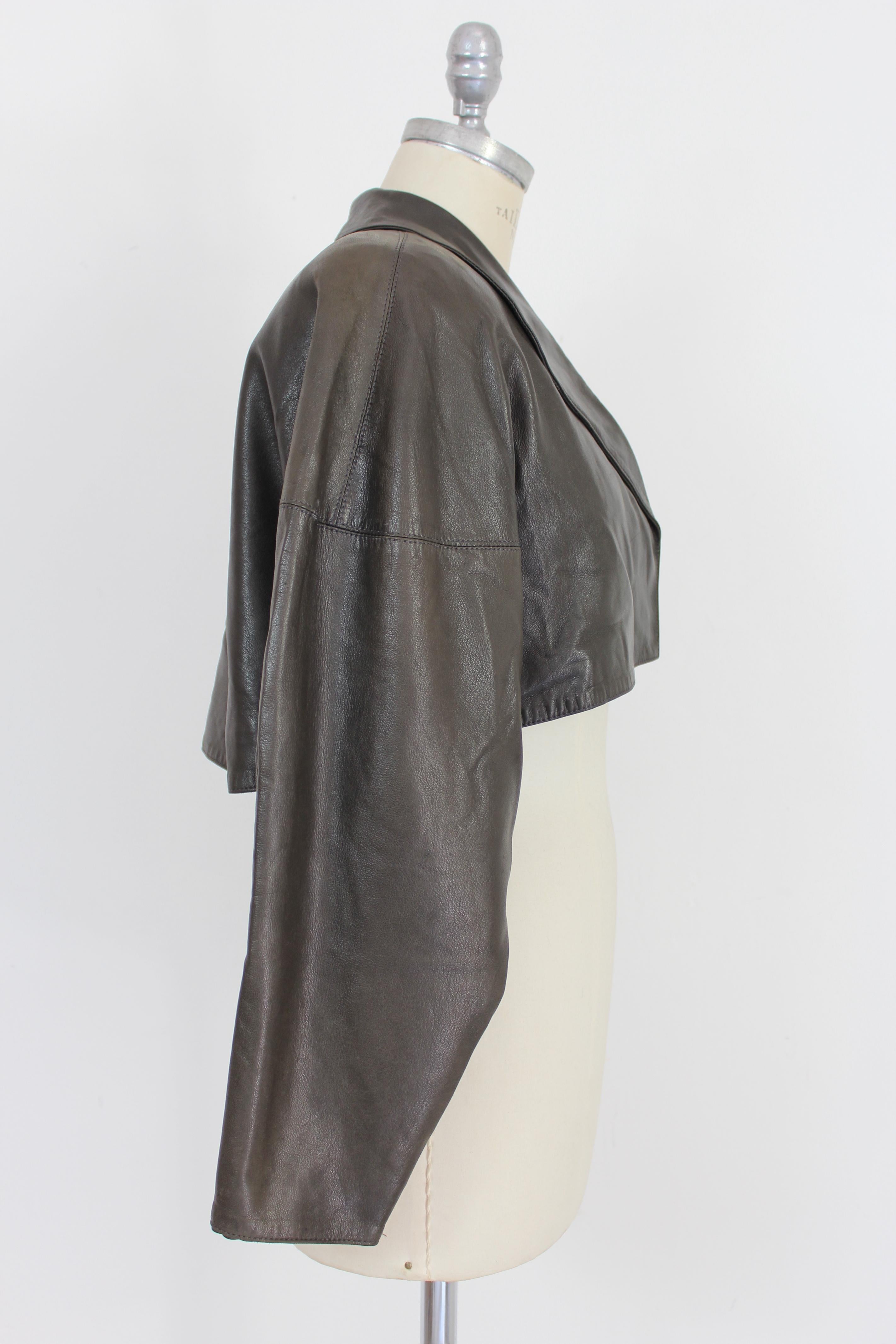 Noir Azzedine Alaia Leather Black Iconic Bolero Jacket 1980