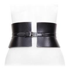ALAIA black leather slim closure wide statement corset cinch belt 65cm