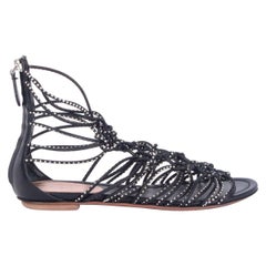 ALAIA black leather STUDDED CAGE GLADIATOR Sandals Shoes 38
