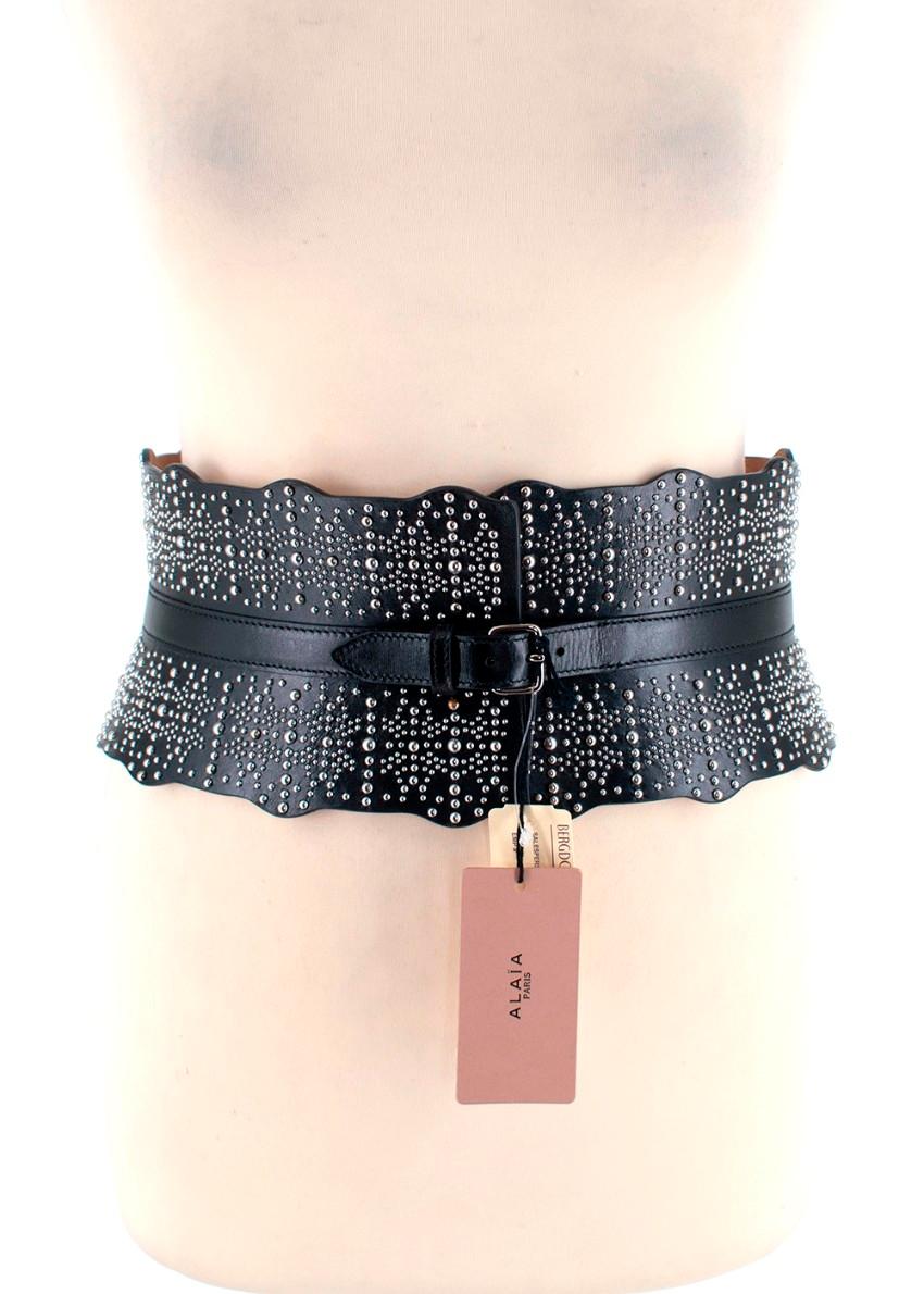 Women's Alaia Black Leather Studded Corset Belt