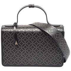 Alaia Black Leather Studded Franca Top Handle Bag