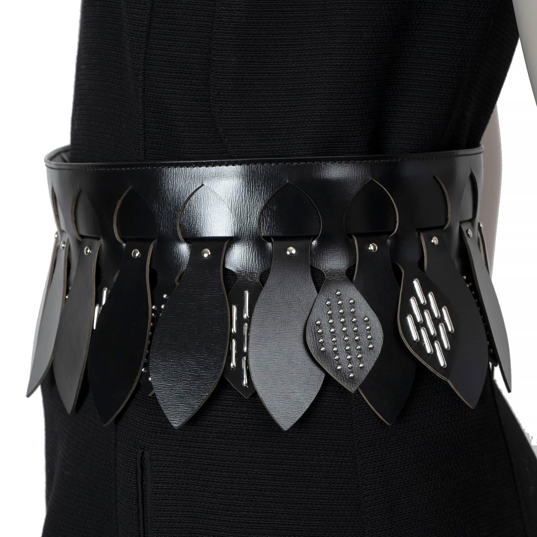 Black ALAIA black leather STUDDED PETAL WIDE CORSET WAIST Belt 75 For Sale